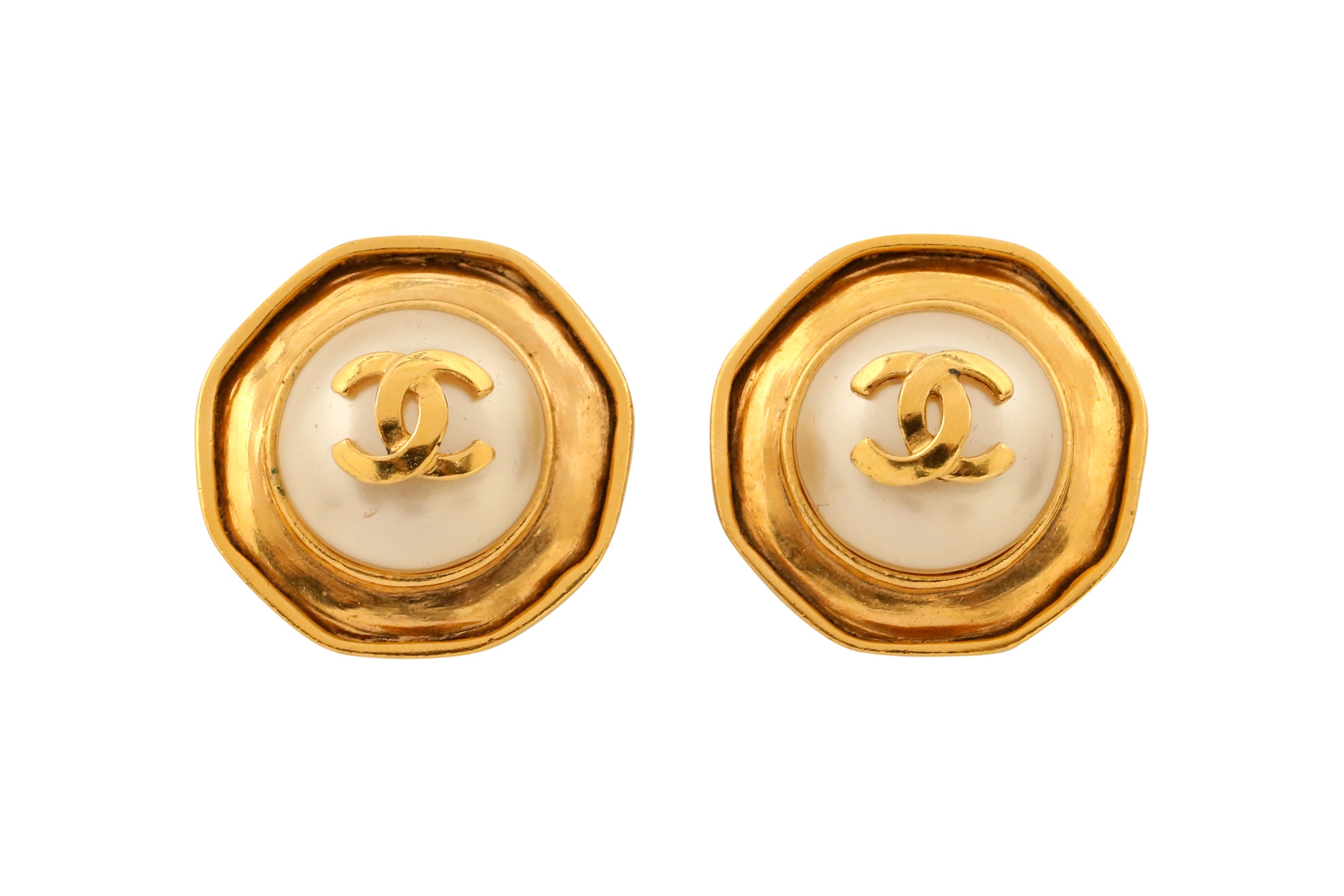 Chanel Ivory Pearl CC Clip On Earrings