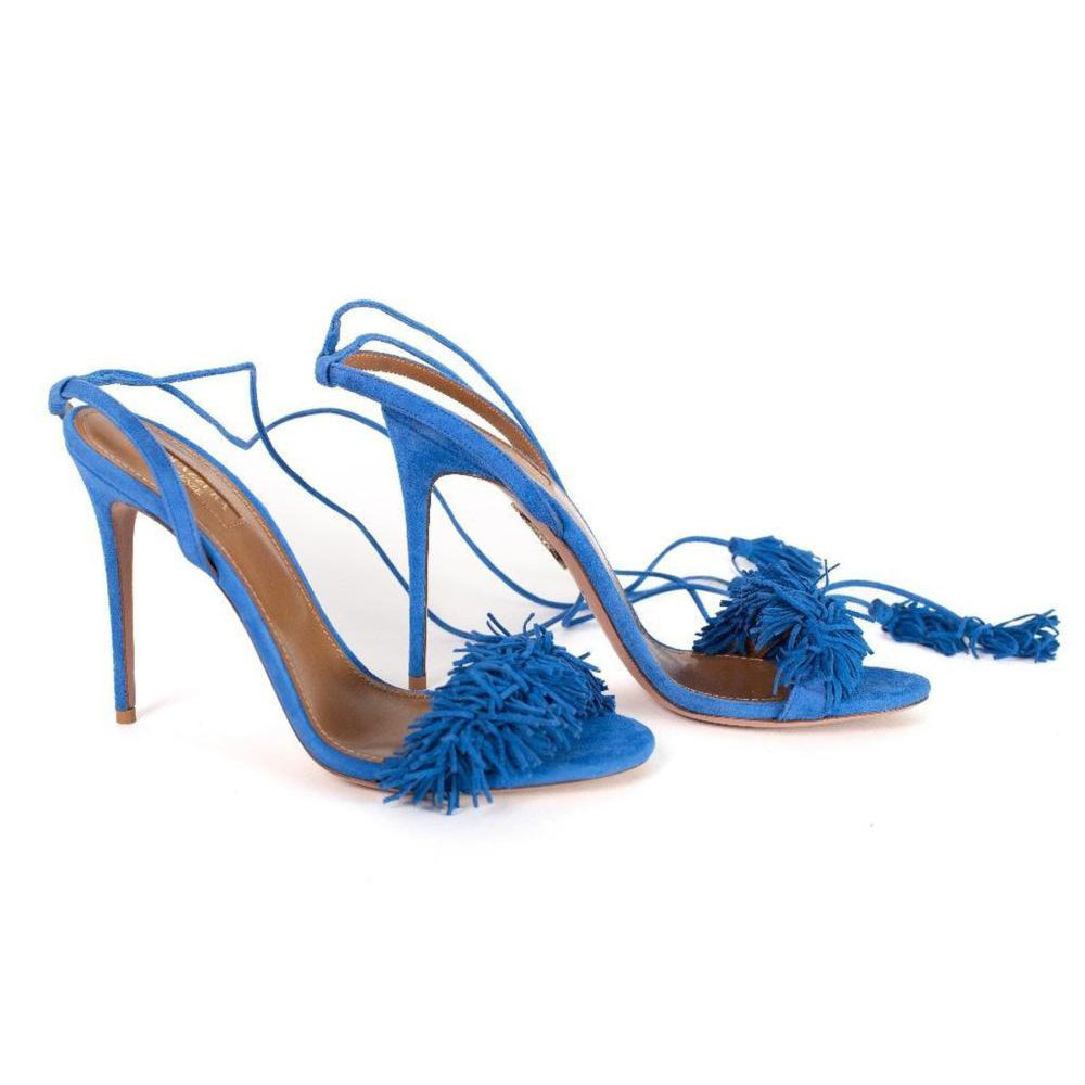 Aquazzura Blue Fringe Tassel Heels - Size 10 US