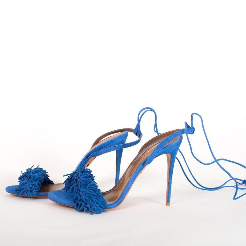 Aquazzura Blue Fringe Tassel Heels - Size 10 US