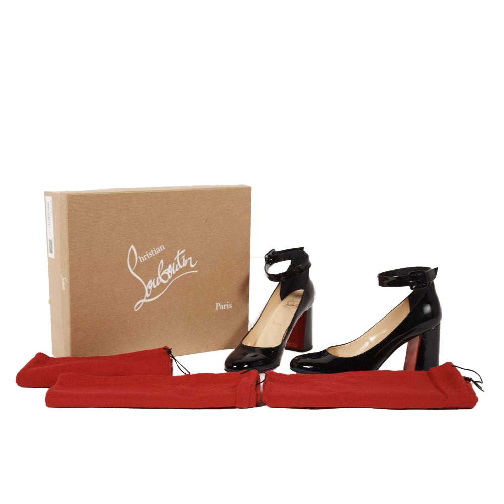 Christian Louboutin Soval 85 Black Patent Pumps - Size 9