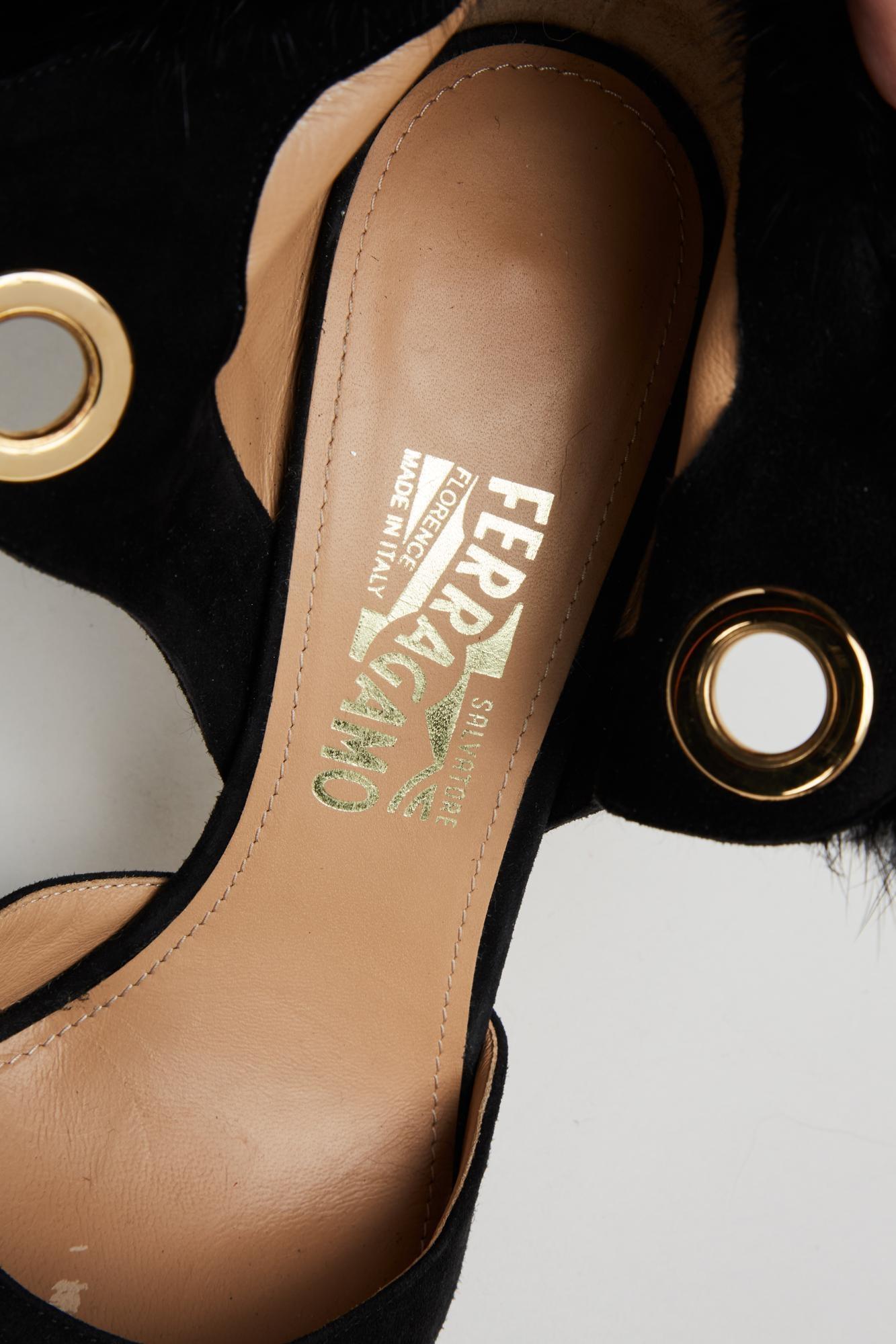 Salvatore Ferragamo Gancini Black Suede Stilettos