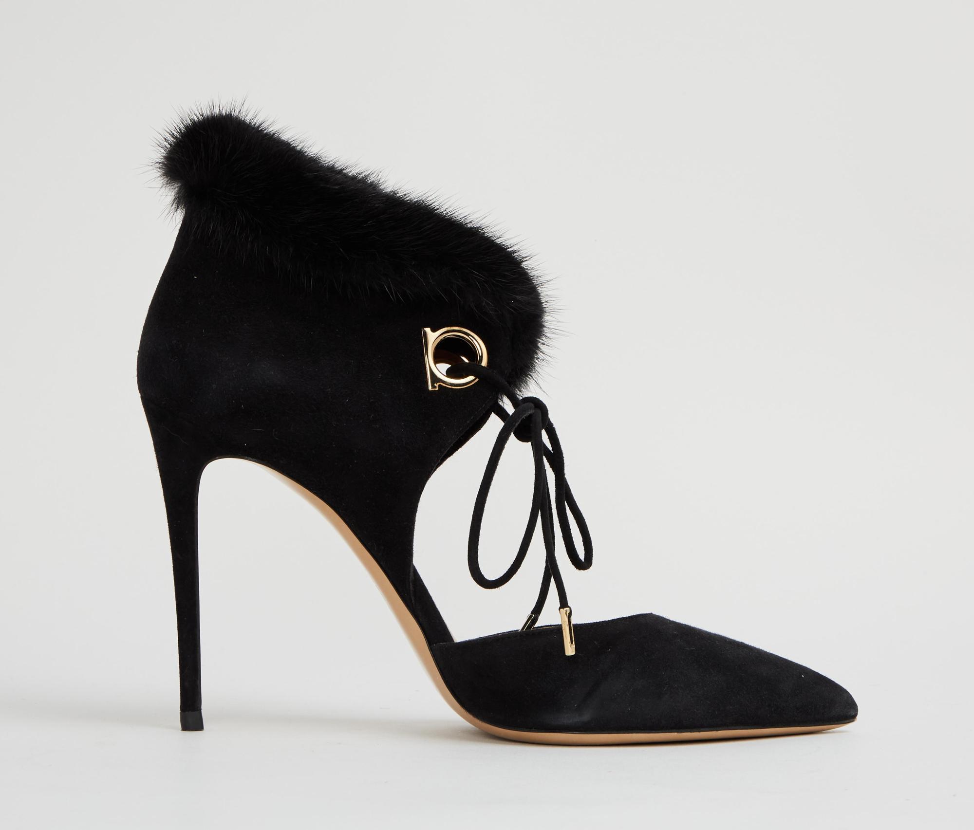 Salvatore Ferragamo Gancini Black Suede Stilettos