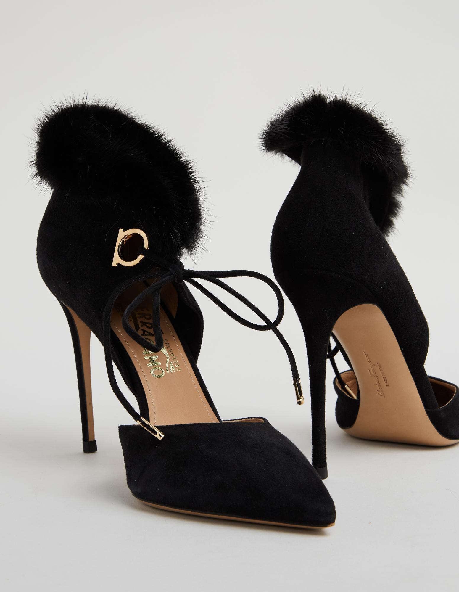 Salvatore Ferragamo Gancini Black Suede Stilettos