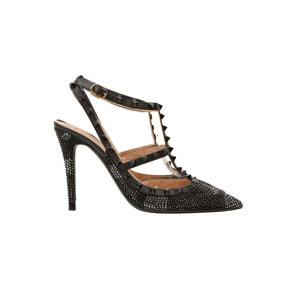 Valentino Black Rockstud Embellished Caged Heeled Pump - Size 11