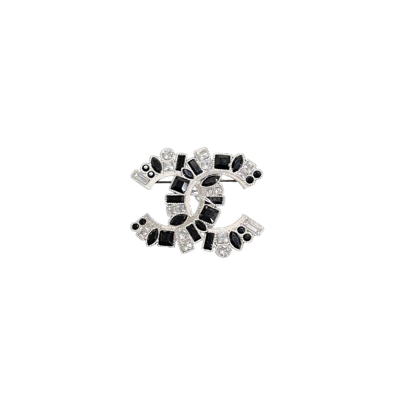 Chanel Baguette Crystal CC Brooch Silver Pin