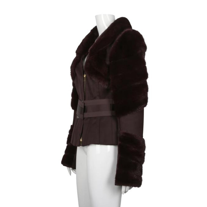 Gucci Purple Mink-Trimmed Belted Jacket - Women's Size 44