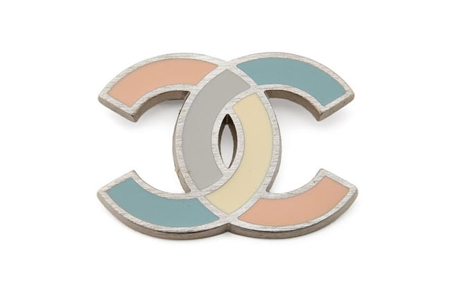Chanel Pastel Enamel CC Brooch in Silver Metal