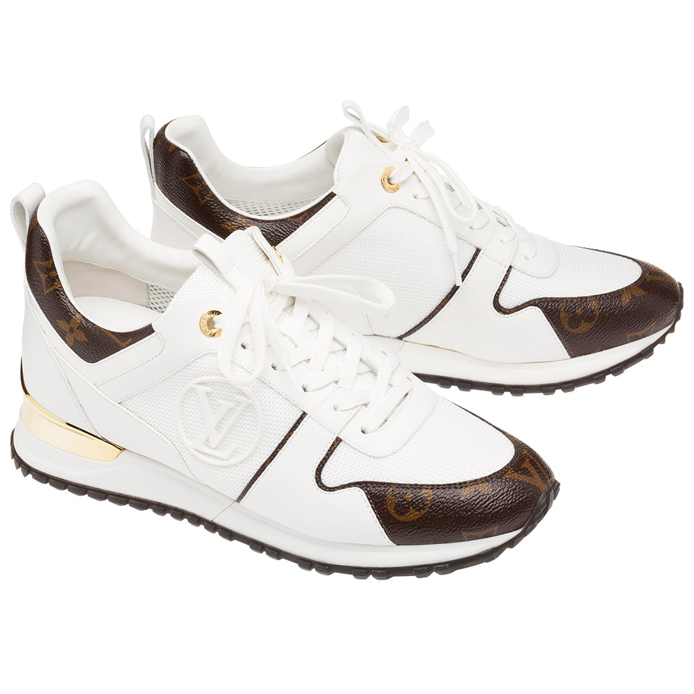 Louis Vuitton White Leather & Brown Monogram Coated Canvas Run Away Sneakers - Size 39 EU / 9 US