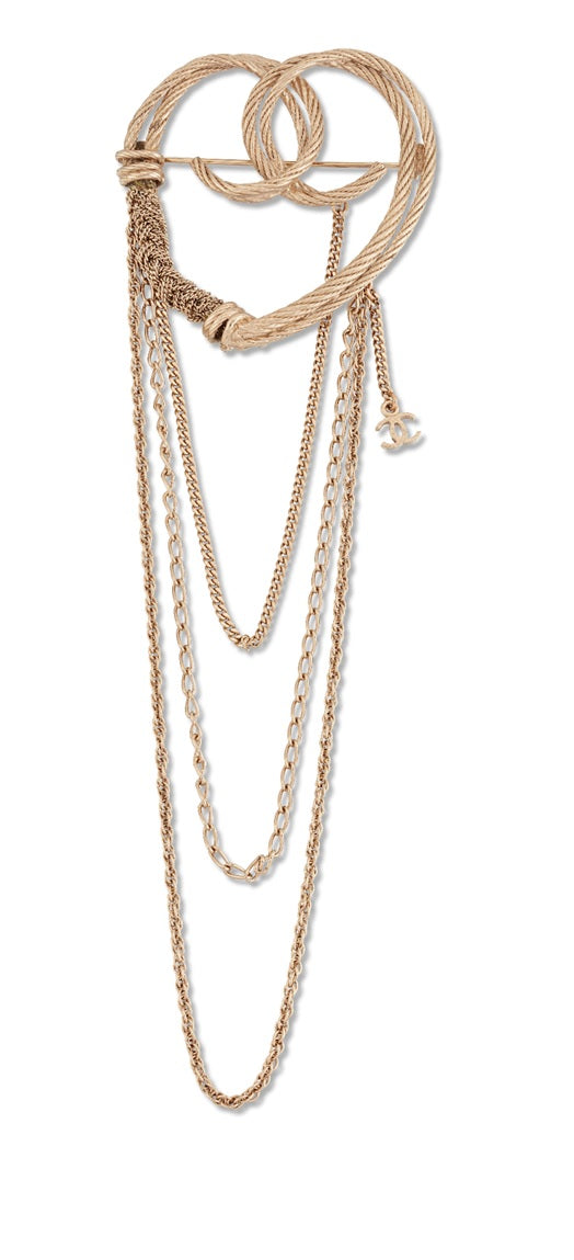 Chanel Pale Gold Brooch with Abstract Interlocking CC Heart Design