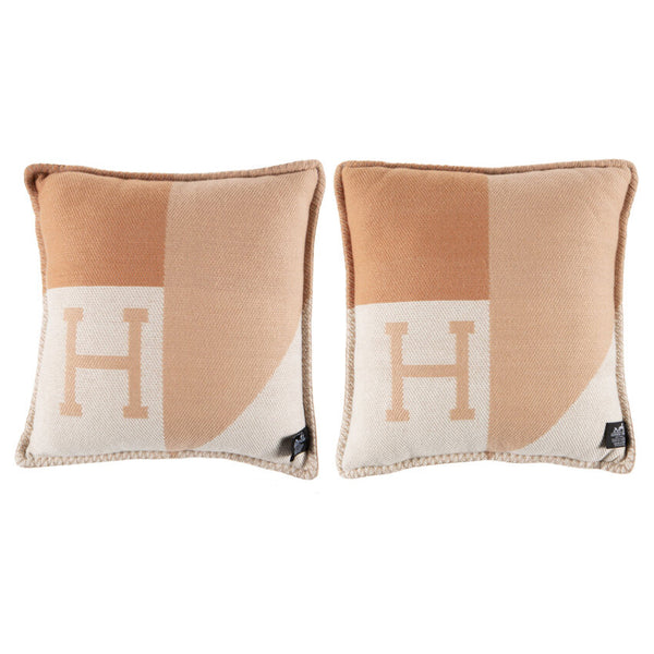 Hermès Set of Two: Coco & Camomille Cashmere H Drapeau Pillows