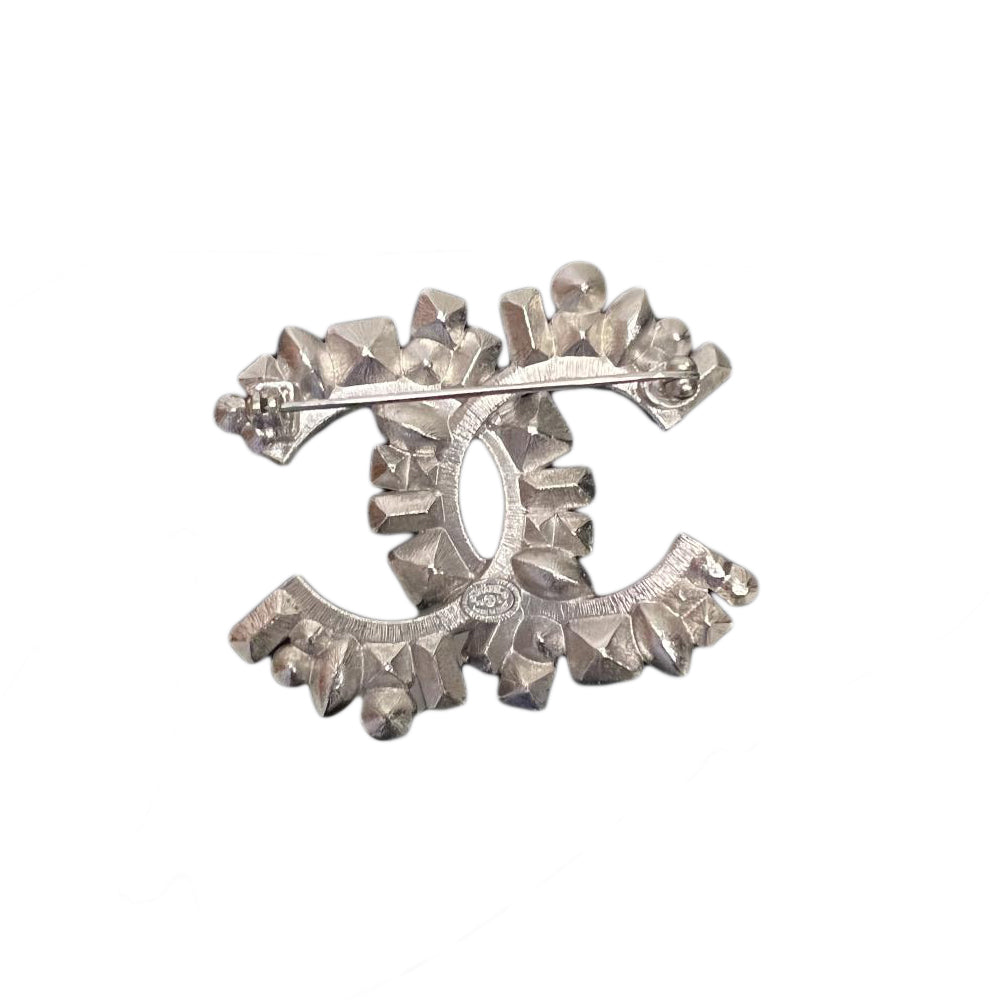 Chanel Baguette Crystal CC Brooch Silver Pin