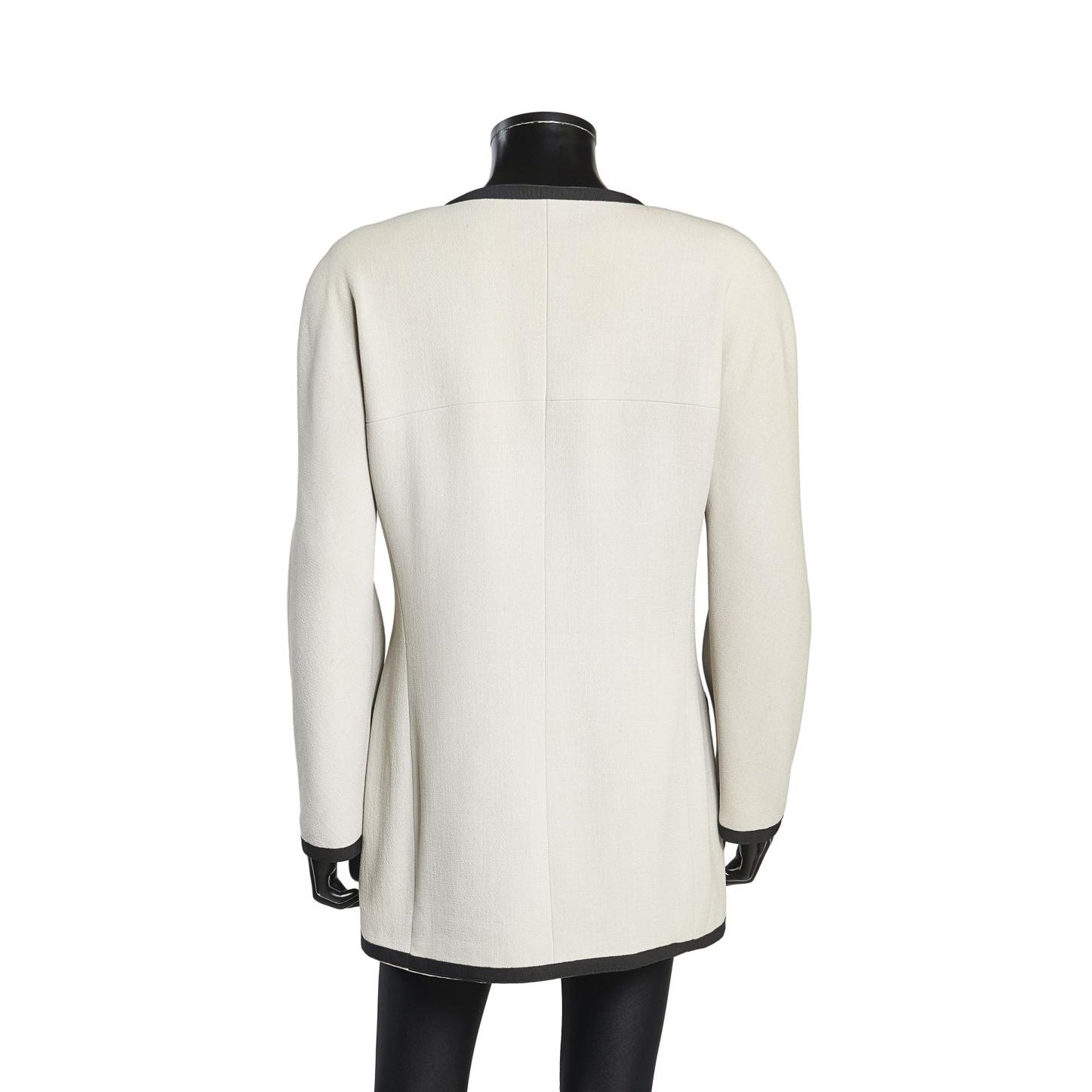 Chanel Boutique Light Gray Wool Jacket with Black CC Buttons - Women's Size 42