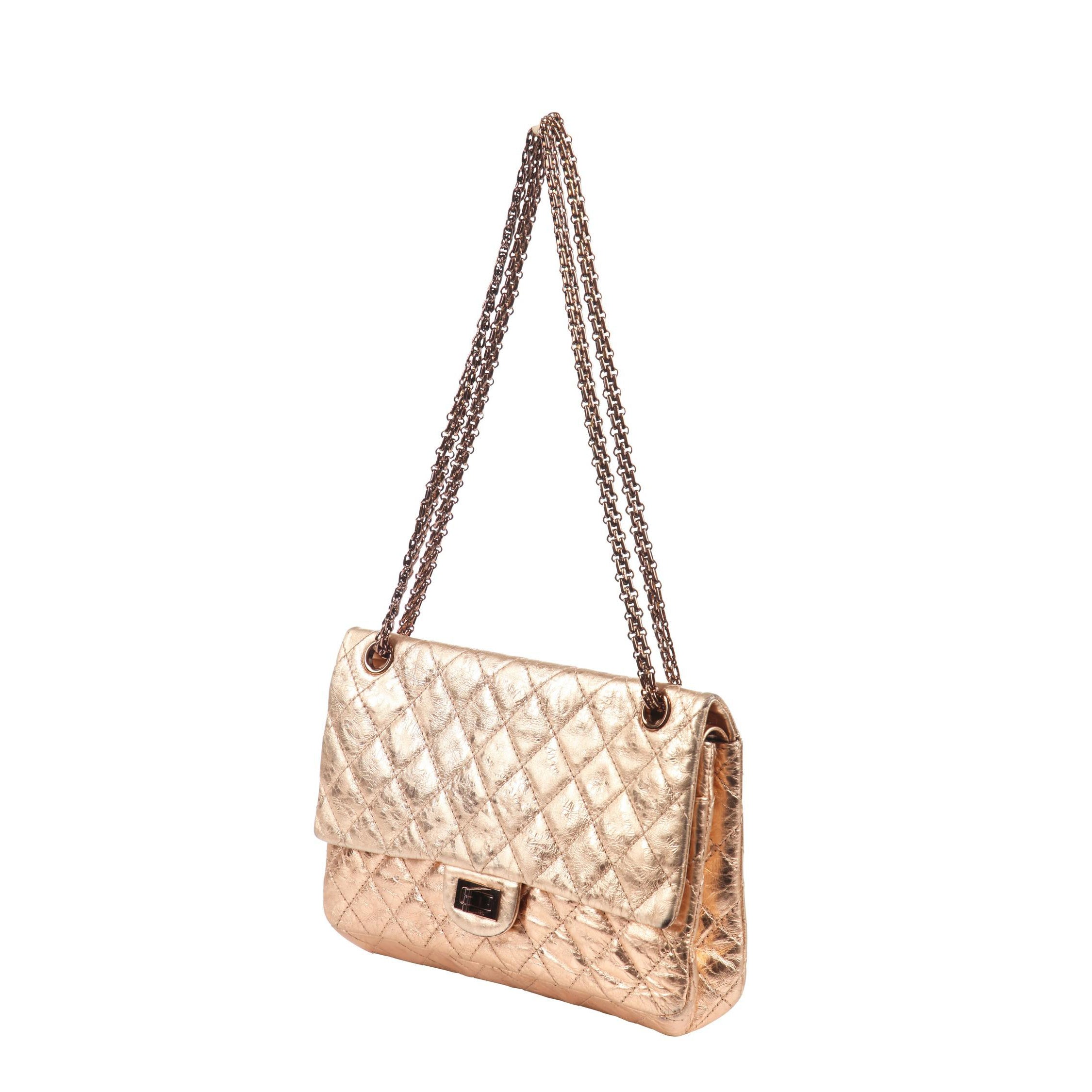 Chanel Mottled Rose Gold Quilted 2.55 Reissue Double Flap Bag