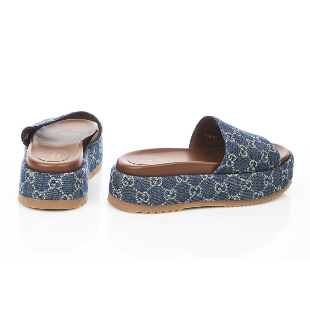 Gucci Blue Denim Platform Slides - Size 40 EU/ 10 US