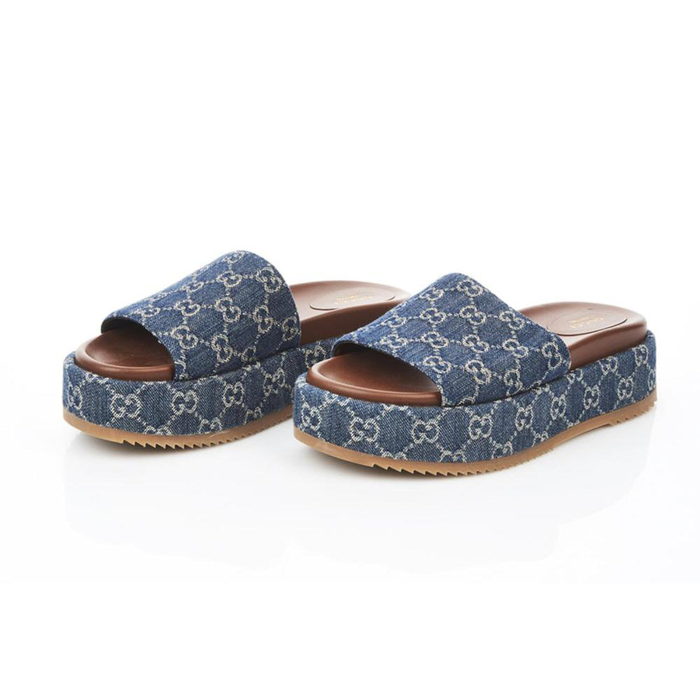 Gucci Blue Denim Platform Slides - Size 40 EU/ 10 US