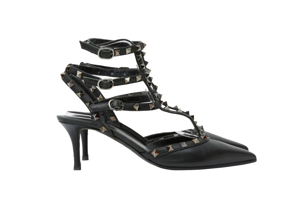 Valentino Black Leather Rockstud Caged Heeled Pump 65mm - Size 41 EU / 11 US
