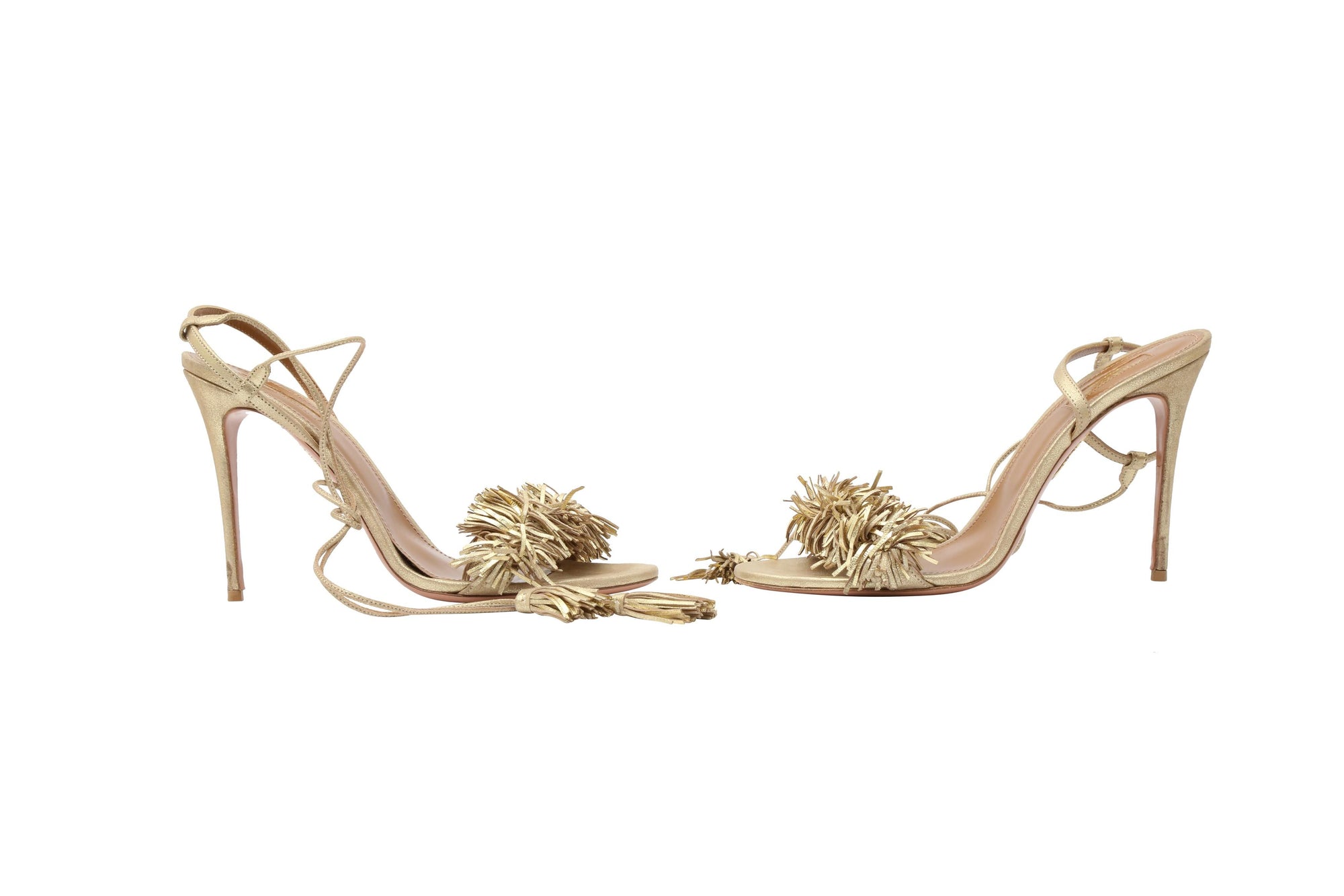 Aquazzura Gold Fringed Heeled Sandal - Size 41 EU / 11 US