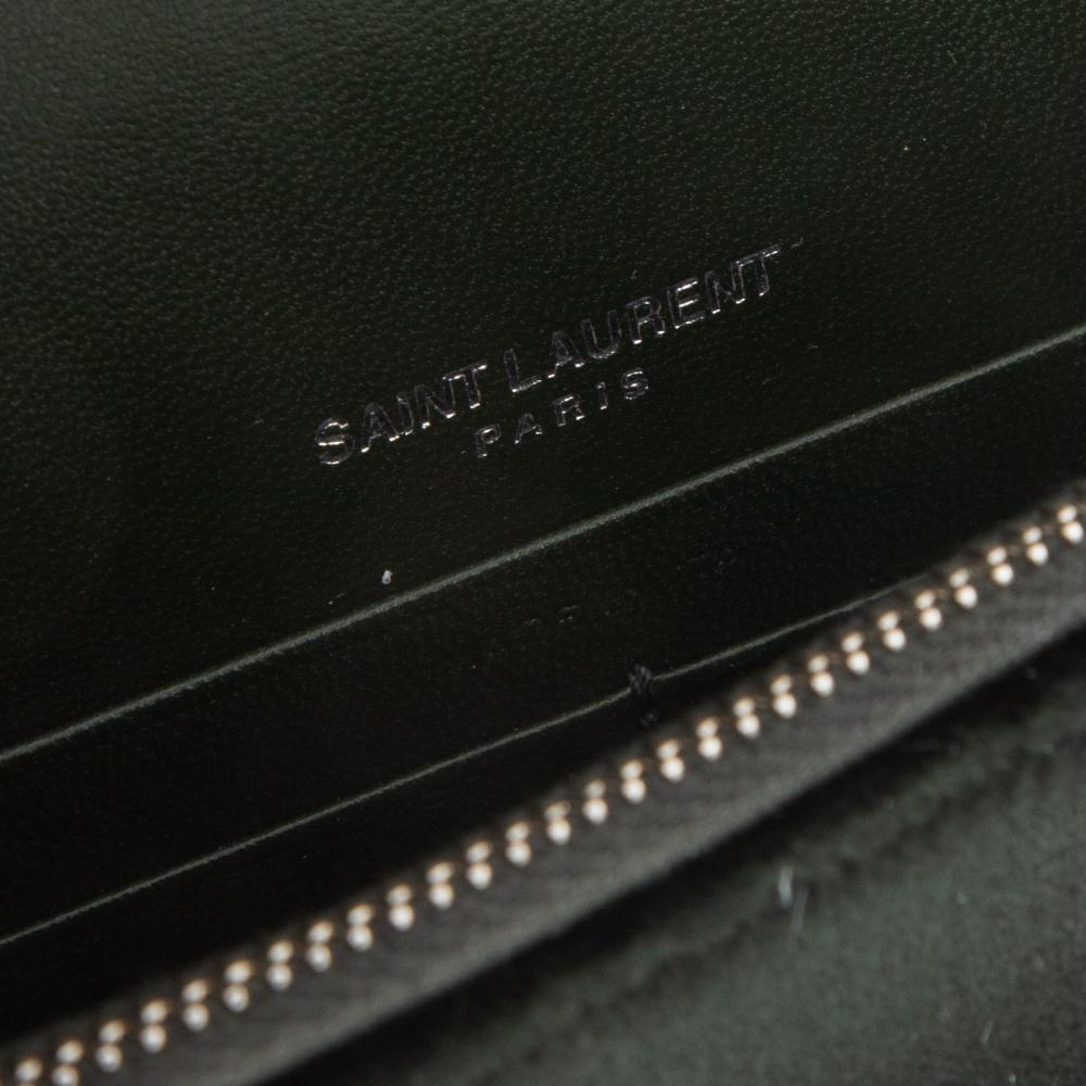 Saint Laurent Green Velvet Crystal Monogram Kate Clutch with Chain Shoulder Strap