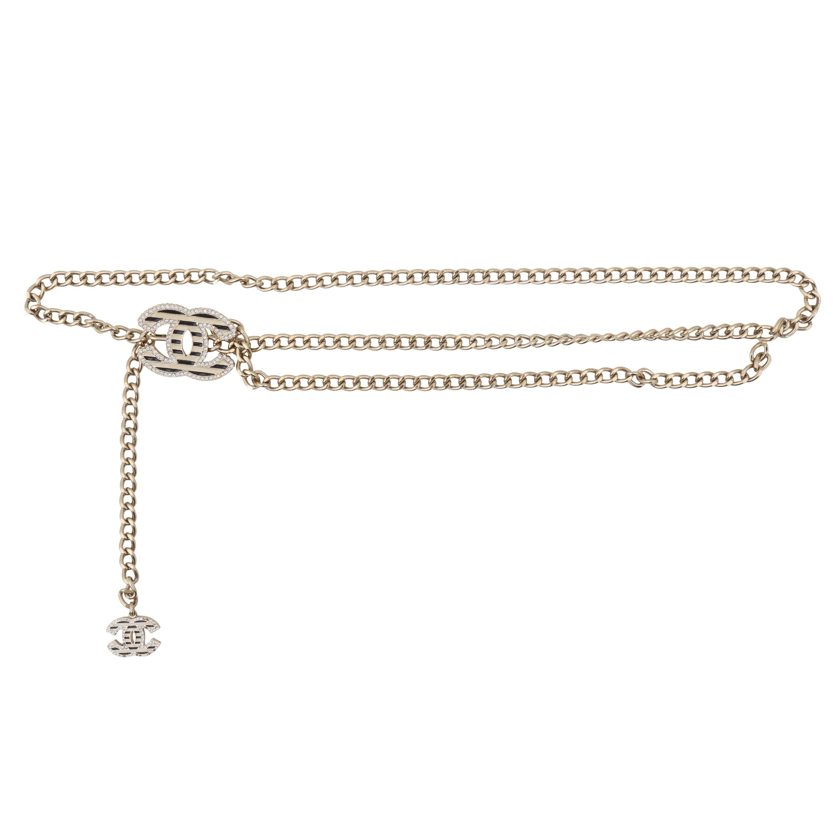 Chanel Striped CC Logo Chain Belt