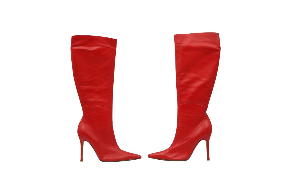 Dolce & Gabbana Red Heeled Leather Boots - Size 10.5