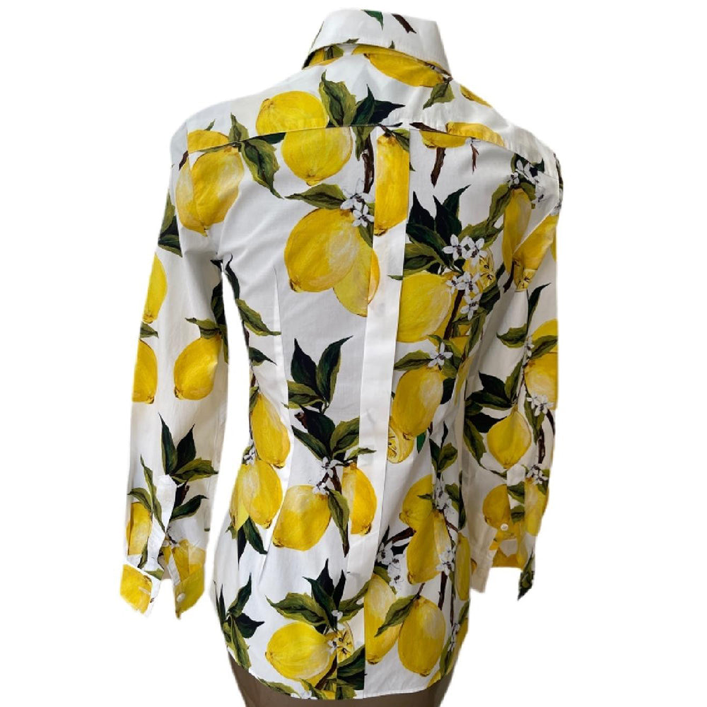Dolce & Gabbana Yellow Lemon Printed Cotton Poplin Long Sleeve Blouse - Women's Size 40 UK