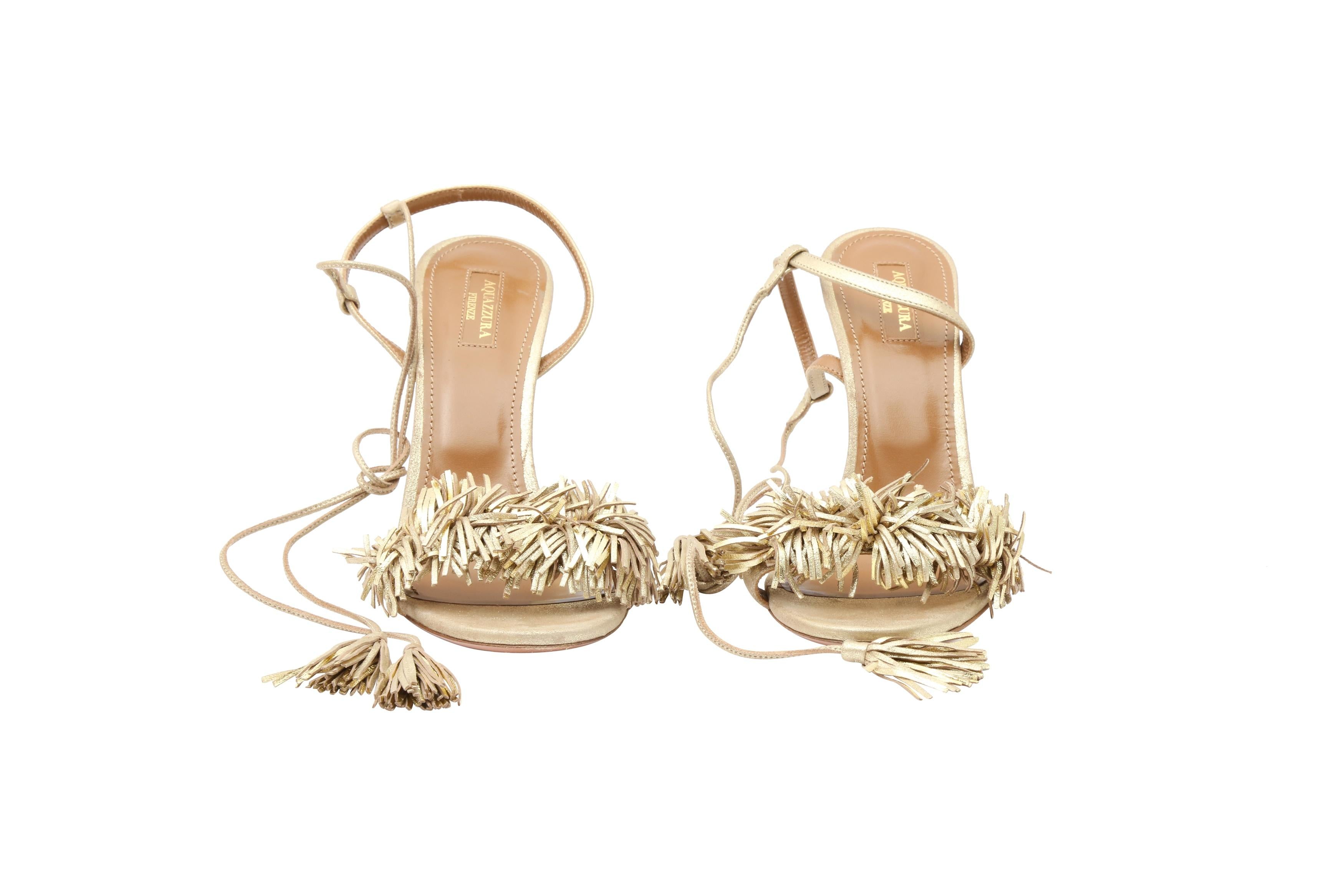 Aquazzura Gold Fringed Heeled Sandal - Size 41 EU / 11 US