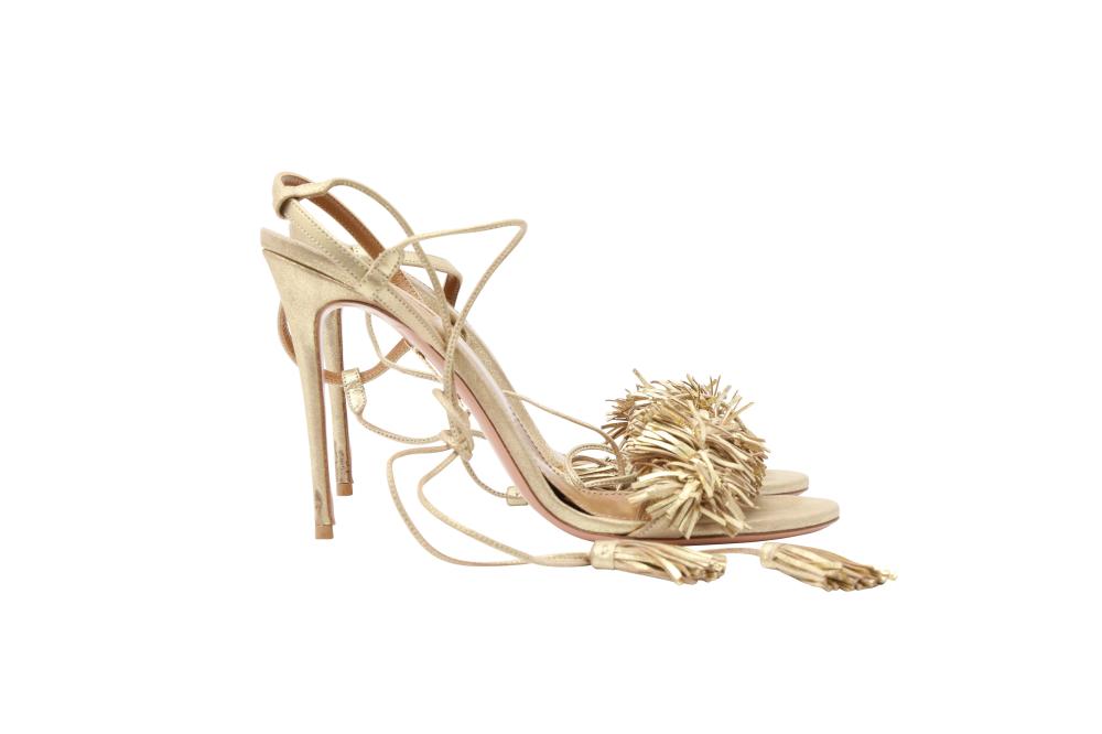 Aquazzura Gold Fringed Heeled Sandal - Size 41 EU / 11 US