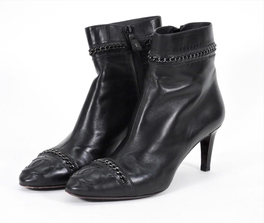 Chanel Black Leather & Chain CC Boots - Size 41 EU / 11 US