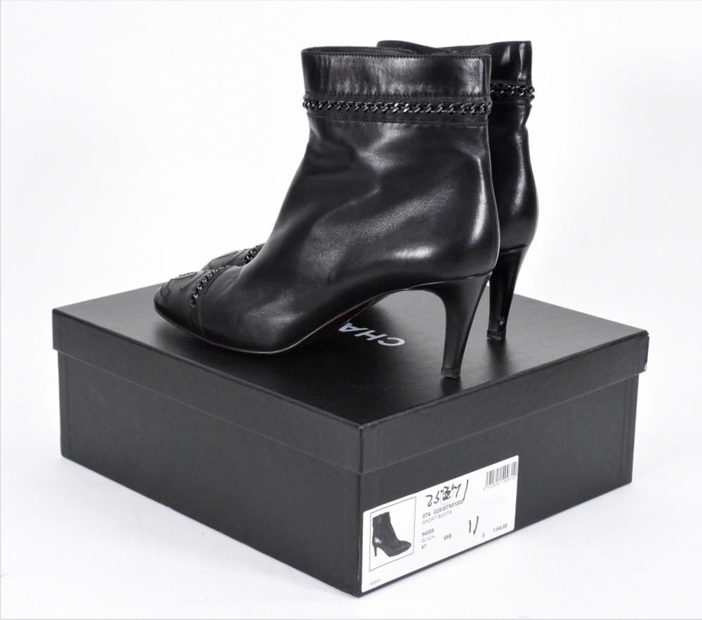 Chanel Black Leather & Chain CC Boots - Size 41 EU / 11 US