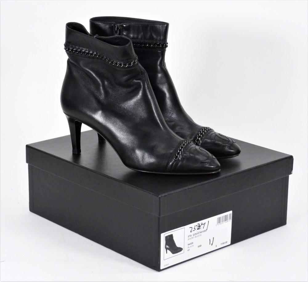 Chanel Black Leather & Chain CC Boots - Size 41 EU / 11 US