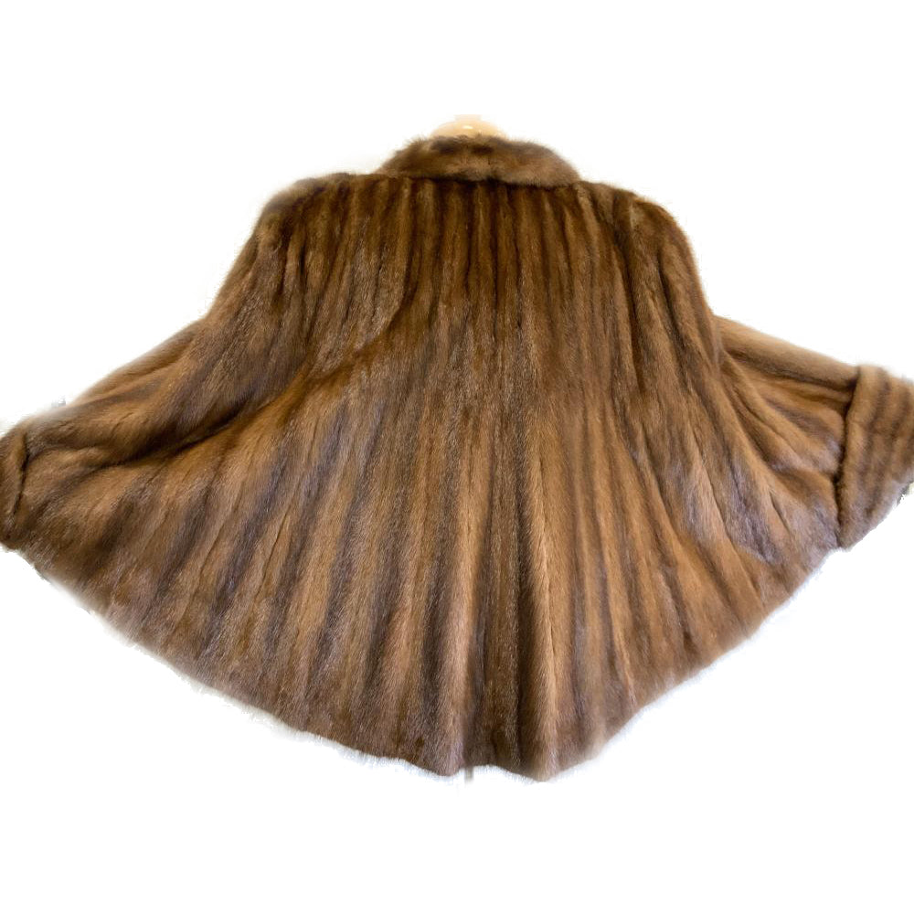 Custom-Made Luxury Brown Fur Jacket and Cape in One - Medium
