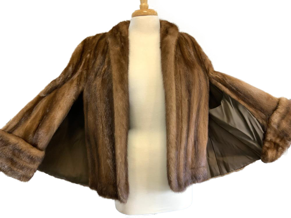 Custom-Made Luxury Brown Fur Jacket and Cape in One - Medium