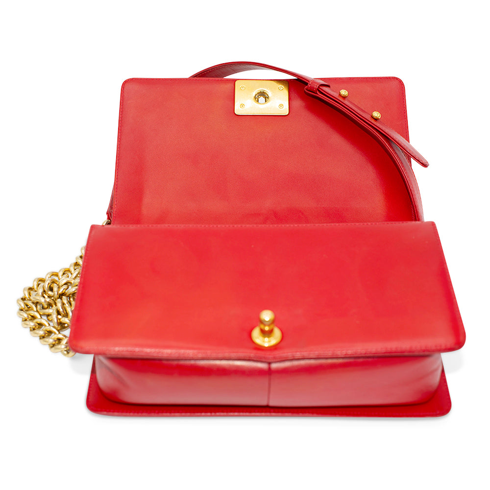 Chanel Boy Bag Red with Gold Hardware