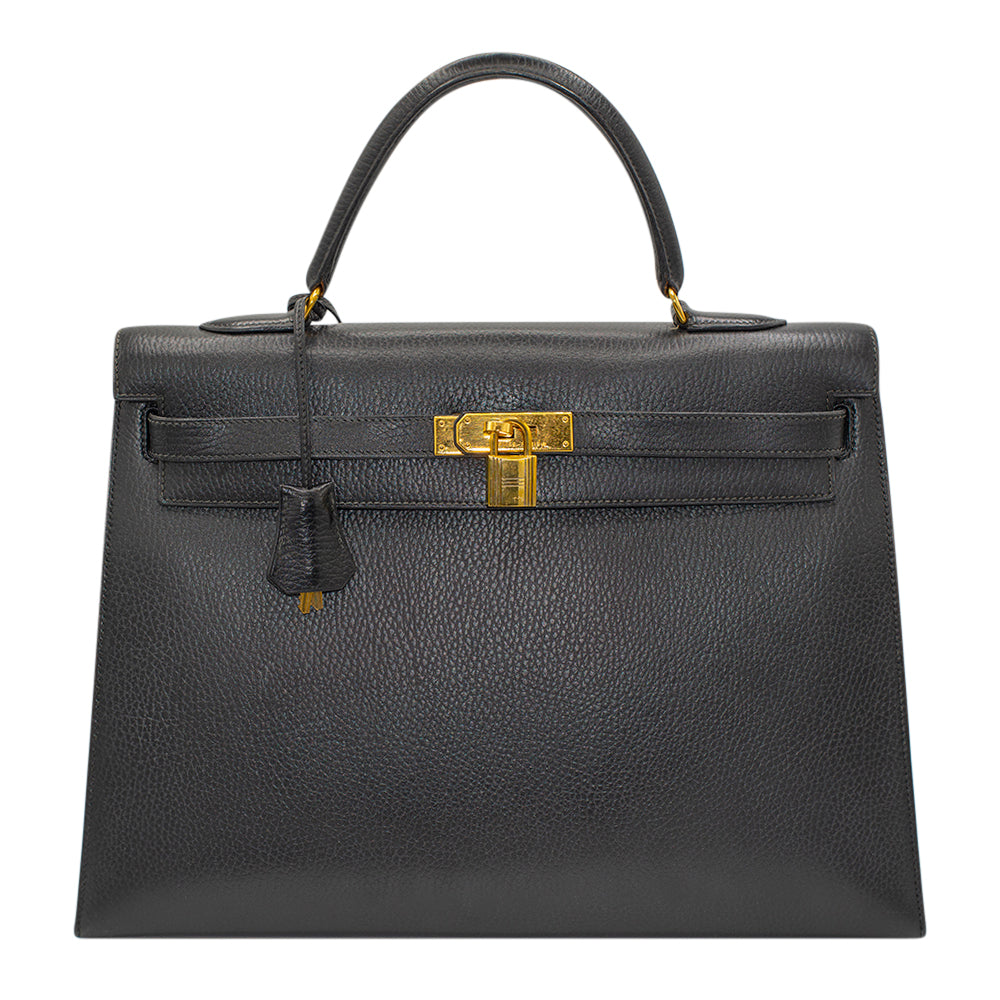 Hermès Black Vache Ardennes Sellier Kelly 35 with Gold Hardware - Just back from the Hermes Spa!