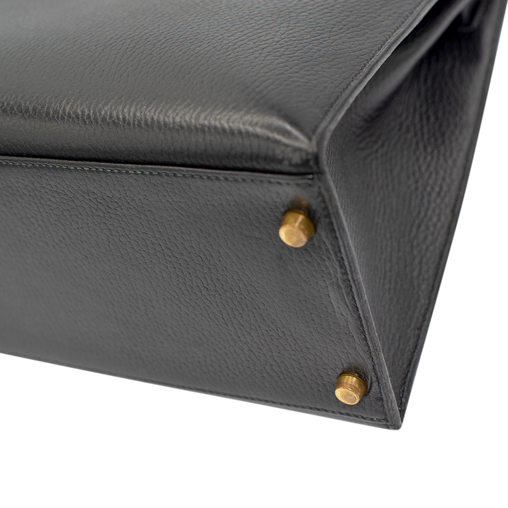 Hermès Black Vache Ardennes Sellier Kelly 35 with Gold Hardware