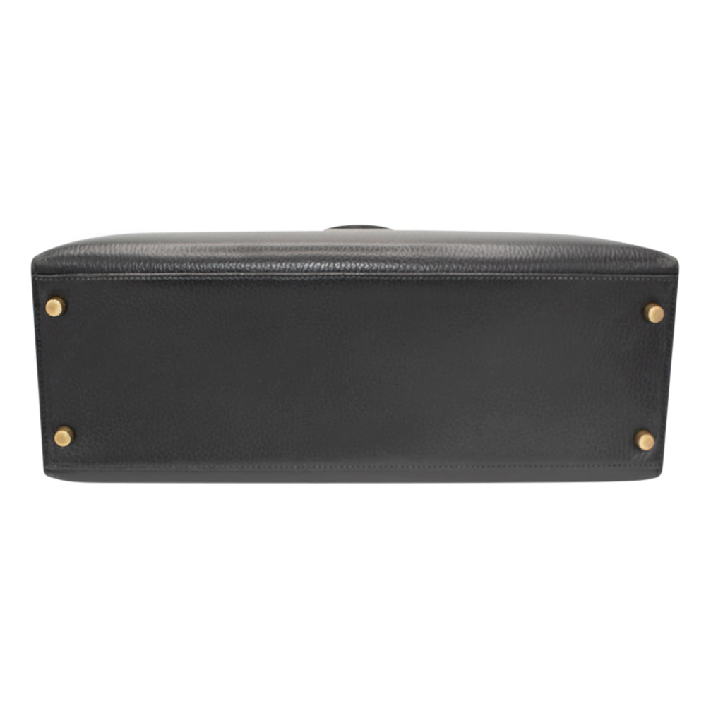 Hermès Black Vache Ardennes Sellier Kelly 35 with Gold Hardware