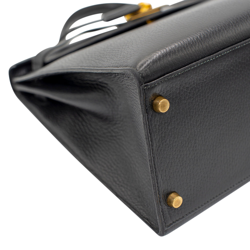 Hermès Black Vache Ardennes Sellier Kelly 35 with Gold Hardware