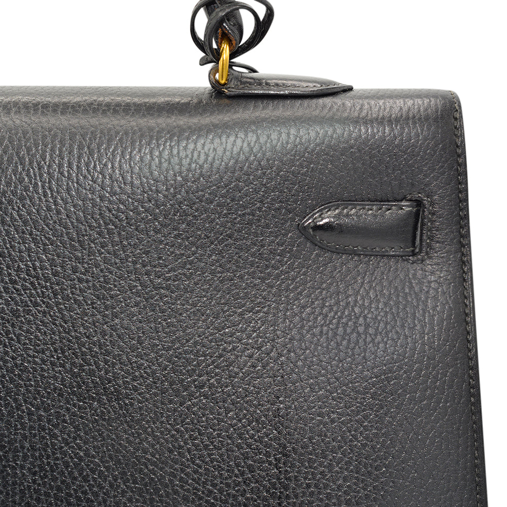 Hermès Black Vache Ardennes Sellier Kelly 35 with Gold Hardware