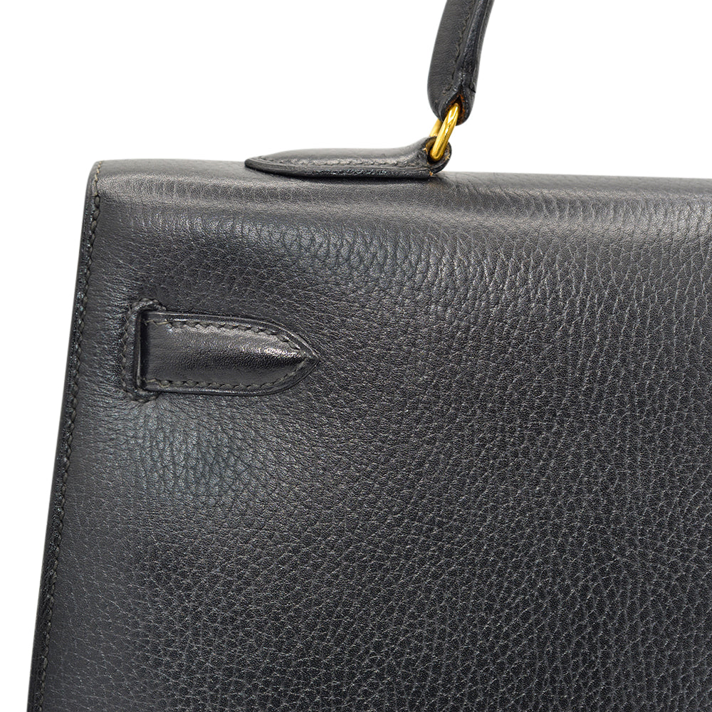 Hermès Black Vache Ardennes Sellier Kelly 35 with Gold Hardware