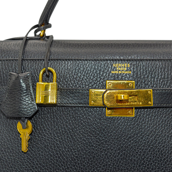 Hermes Kelly Bag 32 Black Ardenne Sellier Gold Hardware