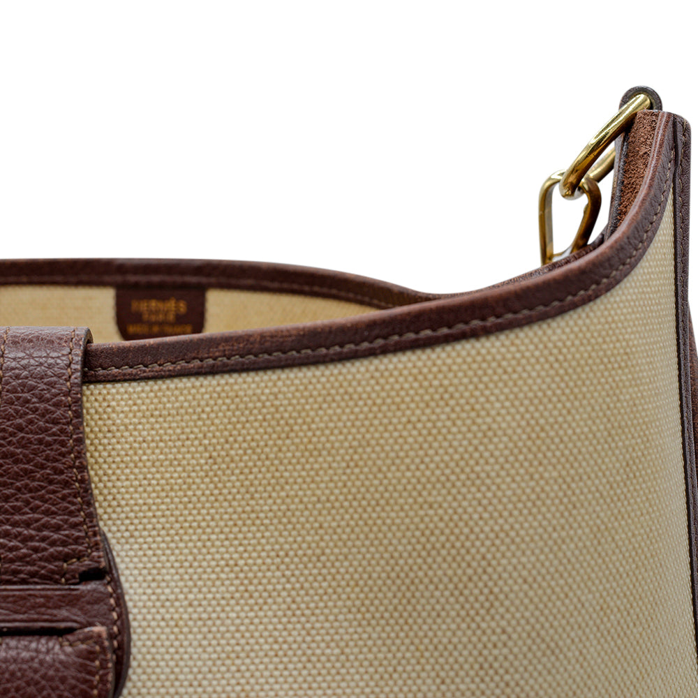 Hermès Evelyne GM Bi-Color Brown Canvas and Leather