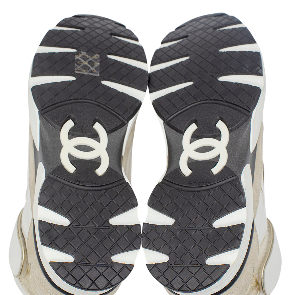 Chanel Beige High-Top CC Sneakers Trainers Suede Calfskin - Size 40.5 EU / 10.5 US
