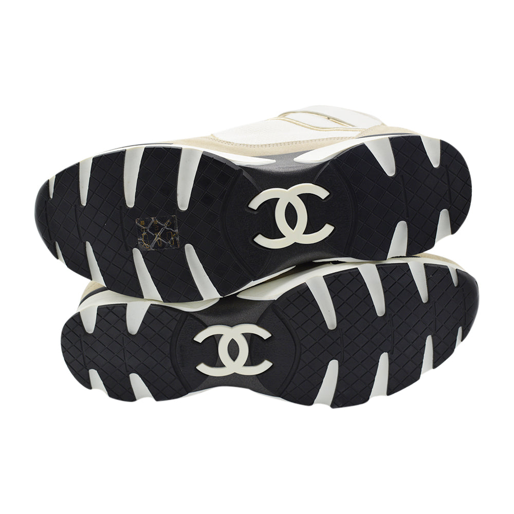 Chanel Beige High-Top CC Sneakers Trainers Suede Calfskin - Size 40.5 EU / 10.5 US