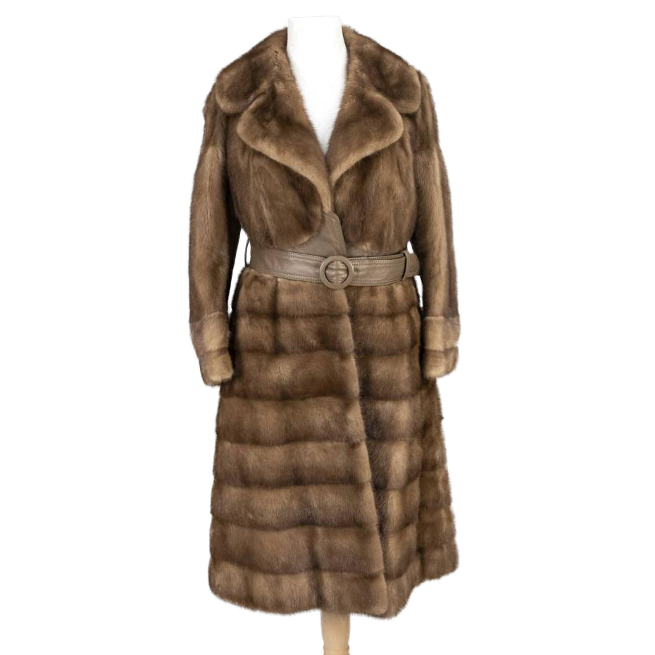 Brown Mink Coat with Leather Belt - Medium
