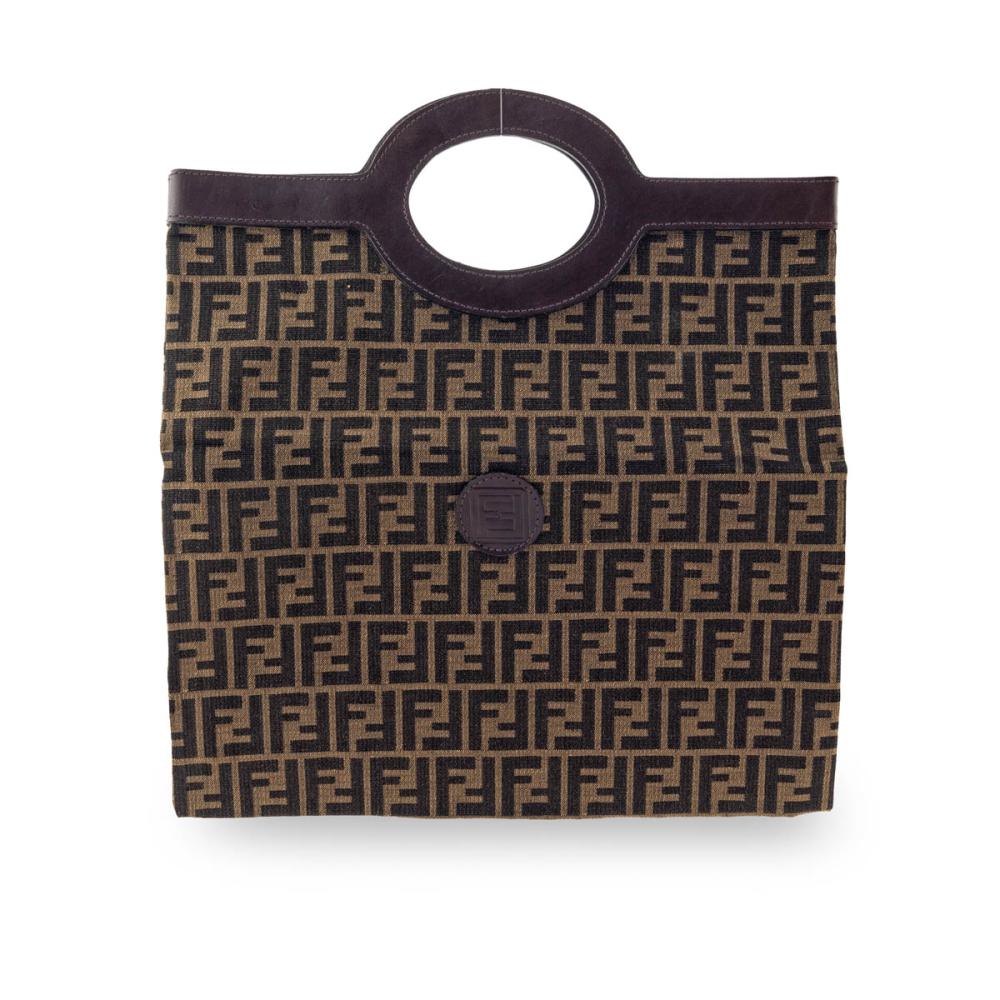 Fendi Tobacco Zucca Top Handle Porthole Shopper Tote