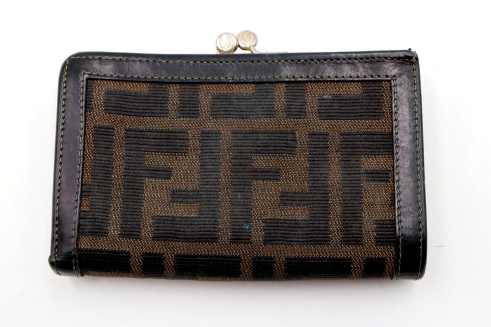 Fendi Zucca Brown Leather Compact Wallet