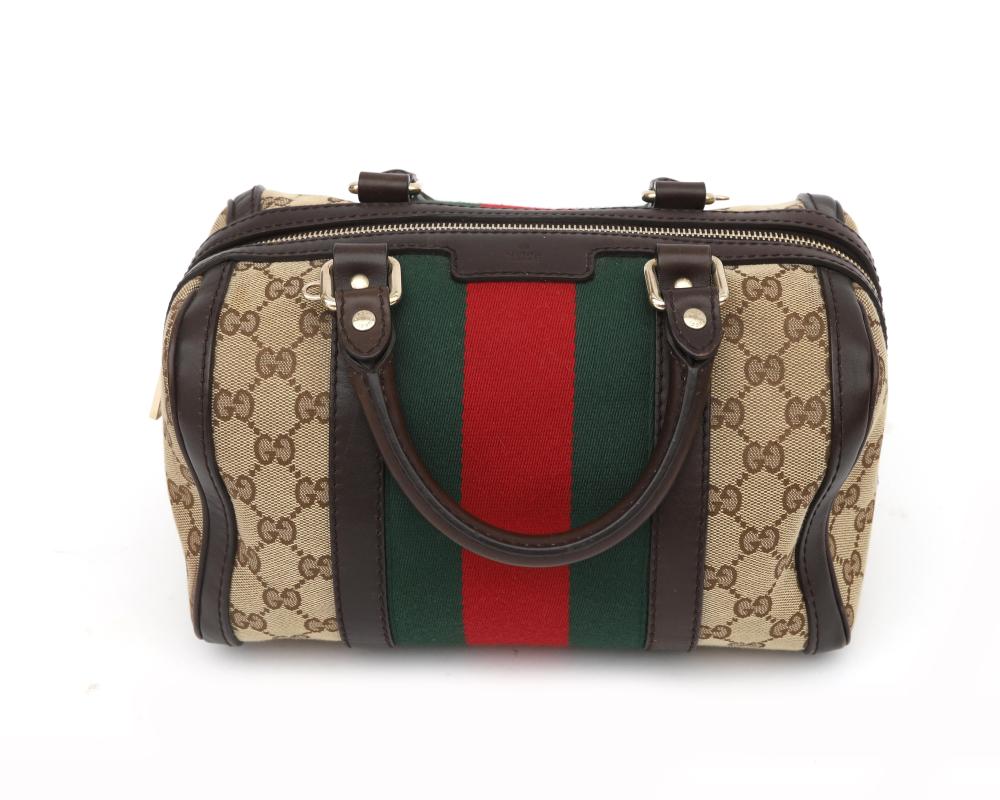 Gucci GG Canvas Small Web Boston Bag