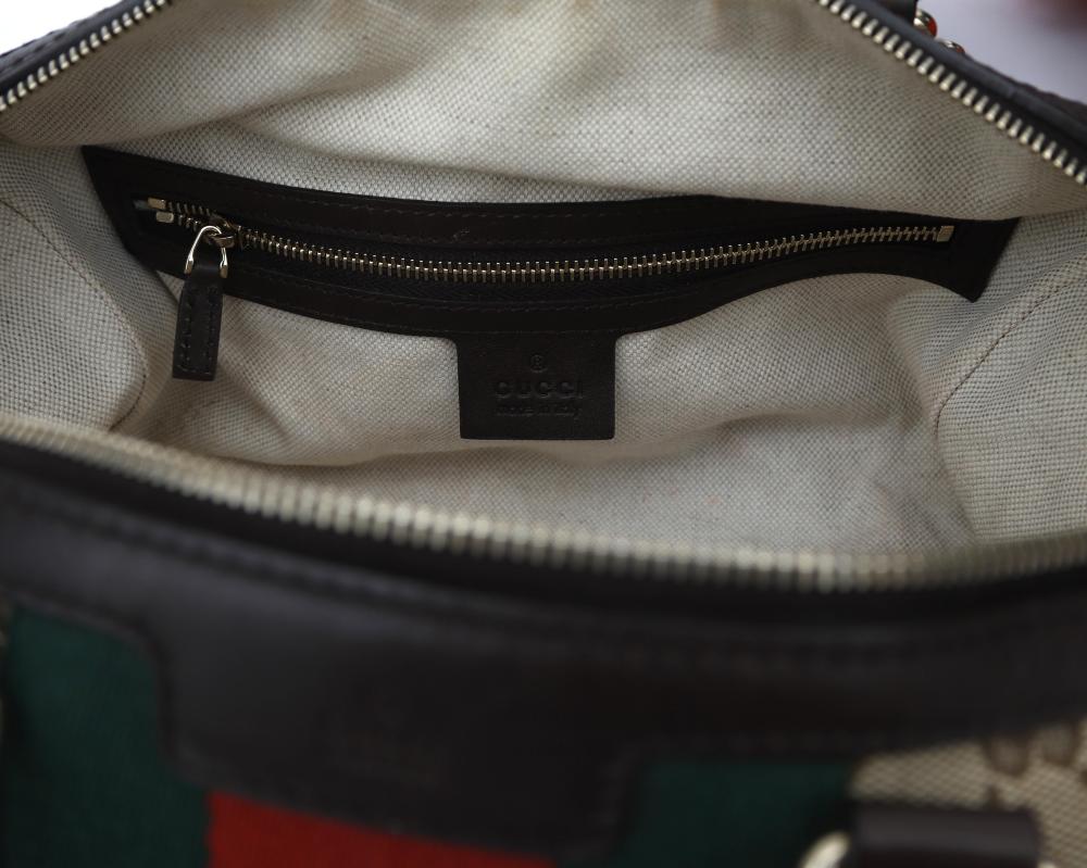 Gucci GG Canvas Small Web Boston Bag