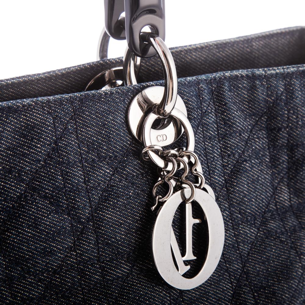 Christian Dior Denim Cannage Large Shopping Tote Black