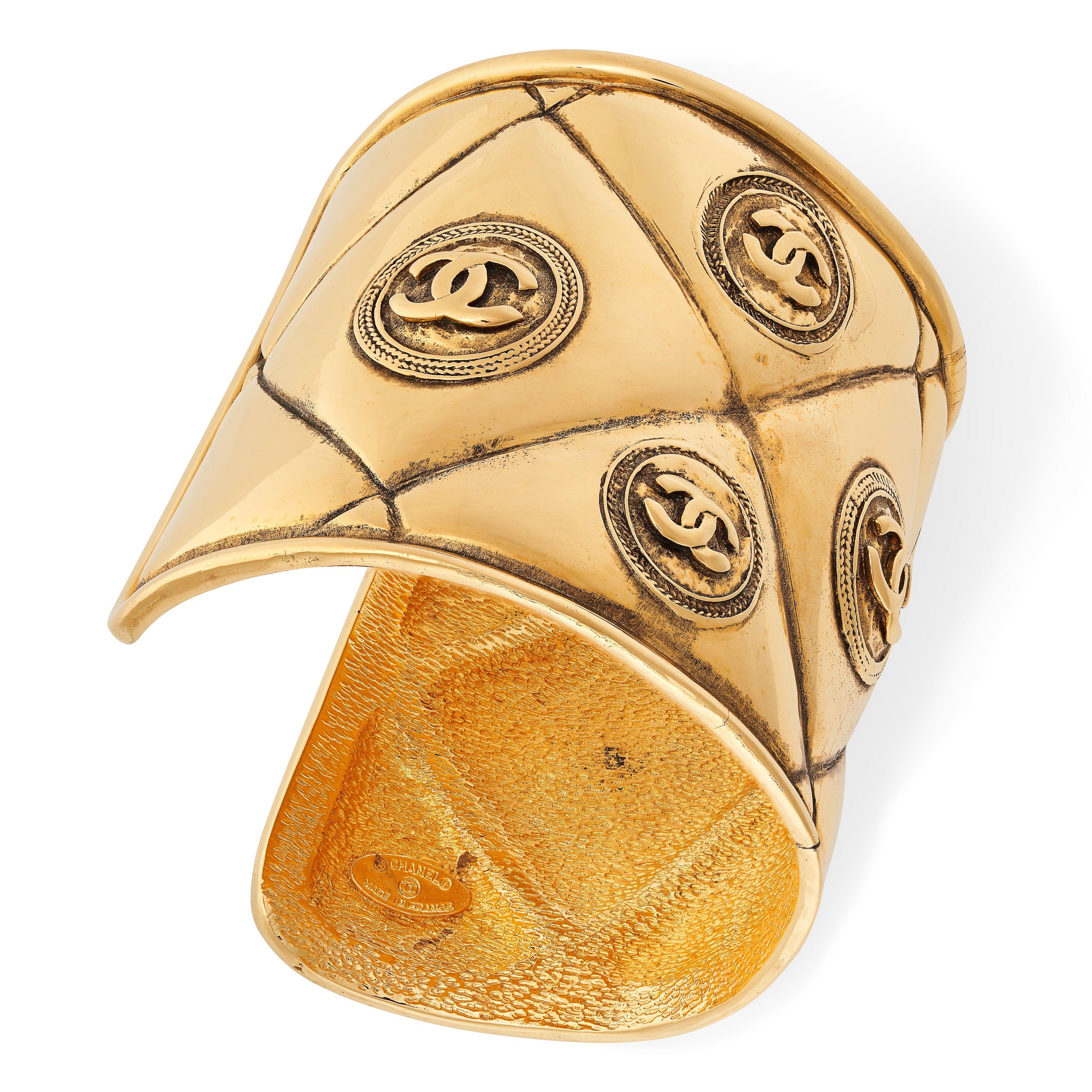 Chanel Quilted Gold Cuff with Interlocking CC Logo